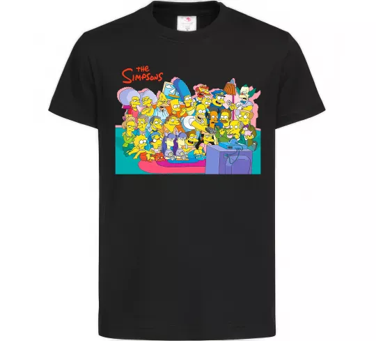 Детская футболка Сімпсони персонажі перед телевізором Черный фото