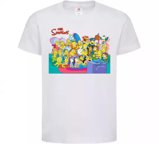 Детская футболка Сімпсони персонажі перед телевізором Белый фото