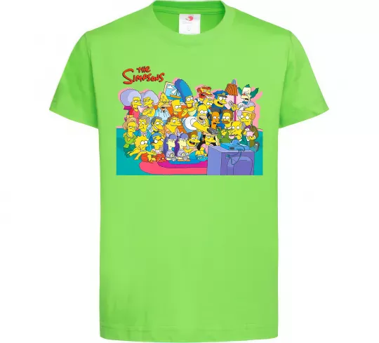 Детская футболка Сімпсони персонажі перед телевізором Лаймовый фото