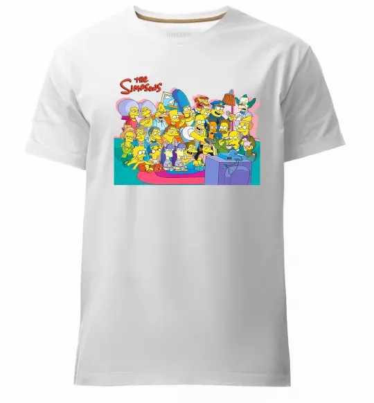 Мужская премиум футболка Сімпсони персонажі перед телевізором Белый фото