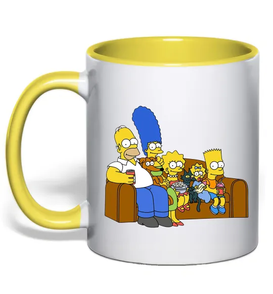Чашка з кольоровою ручкою Simpsons family Лимонний фото