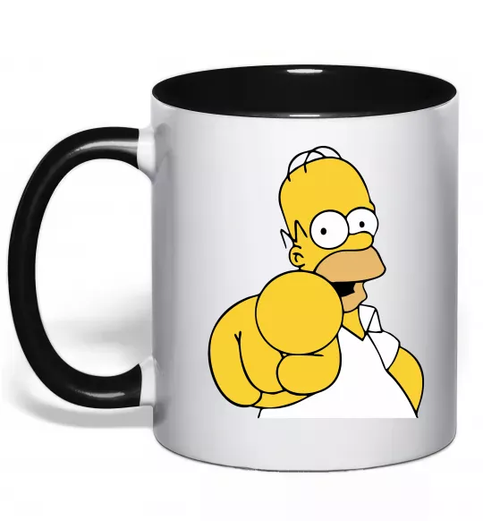 Чашка с цветной ручкой Гомер Сімпсон показує пальцем Черный фото