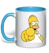 Чашка с цветной ручкой Гомер Сімпсон показує пальцем Голубой Чашка с цветной ручкой Гомер Сімпсон показує пальцем Голубой фото