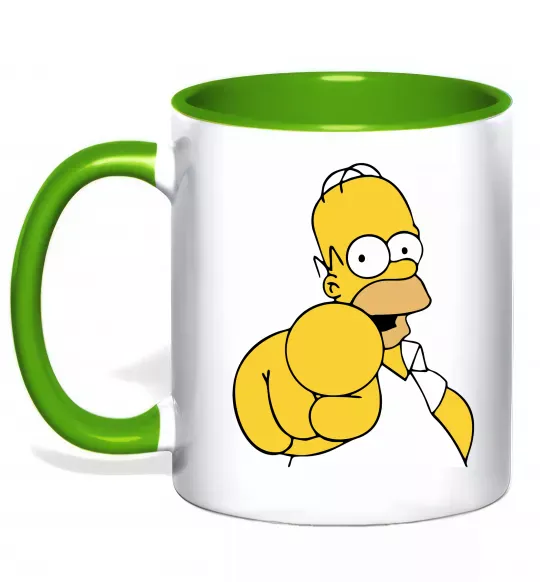 Чашка с цветной ручкой Гомер Сімпсон показує пальцем Зеленый фото