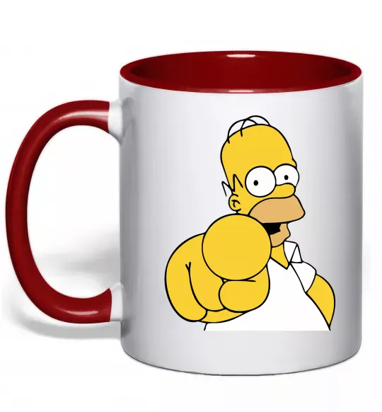 Чашка с цветной ручкой Гомер Сімпсон показує пальцем Красный фото