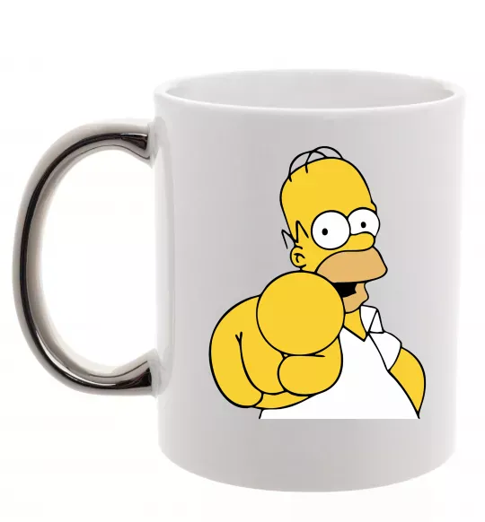Чашка с цветной ручкой Гомер Сімпсон показує пальцем Серебро фото
