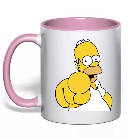 Чашка с цветной ручкой Гомер Сімпсон показує пальцем Нежно розовый фото
