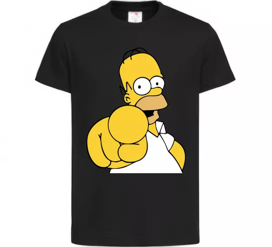 Детская футболка Гомер Сімпсон показує пальцем Черный фото