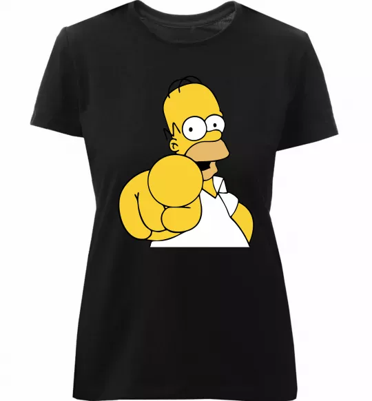 Женская премиум футболка Гомер Сімпсон показує пальцем Черный фото