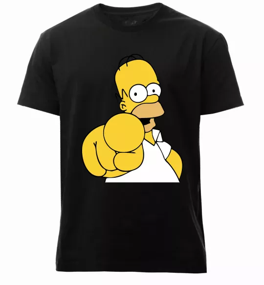 Мужская премиум футболка Гомер Сімпсон показує пальцем Черный фото