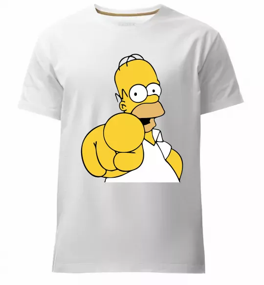 Мужская премиум футболка Гомер Сімпсон показує пальцем Белый фото