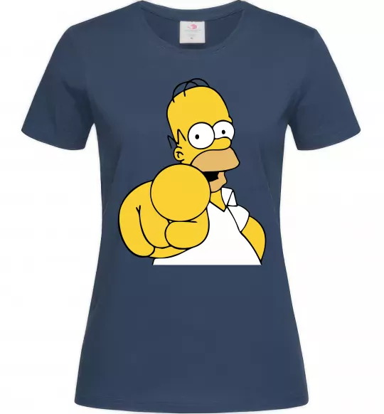 Женская футболка Гомер Сімпсон показує пальцем Темно-синий фото