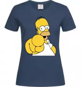 Женская футболка Гомер Сімпсон показує пальцем Темно-синий фото