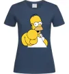 Женская футболка Гомер Сімпсон показує пальцем Темно-синий фото