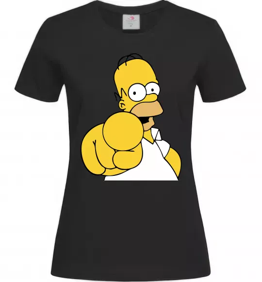 Женская футболка Гомер Сімпсон показує пальцем Черный фото