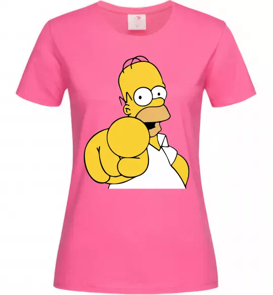 Женская футболка Гомер Сімпсон показує пальцем Ярко-розовый фото