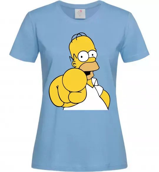 Женская футболка Гомер Сімпсон показує пальцем Голубой фото