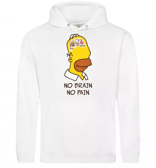 Мужская толстовка (худи) No brain, no pain Simpsons Белый фото