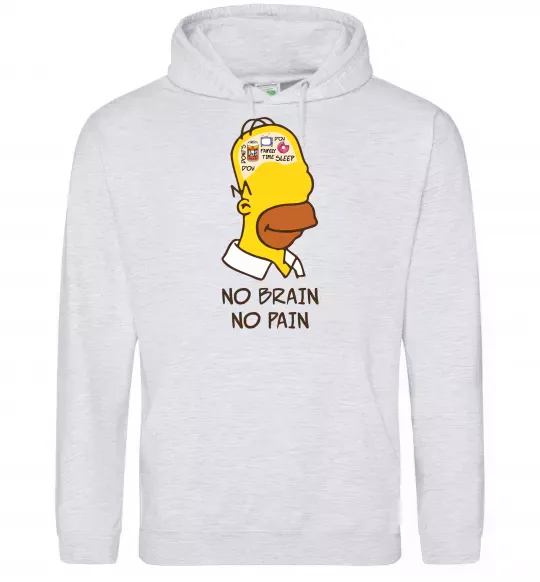 Жіноча толстовка (худі) No brain, no pain Simpsons Сірий меланж фото