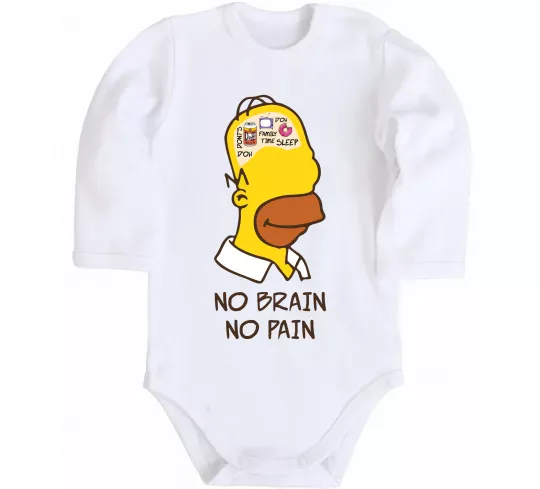 Детский боди No brain, no pain Simpsons Белый фото