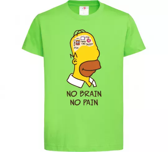 Дитяча футболка No brain, no pain Simpsons Лаймовий фото