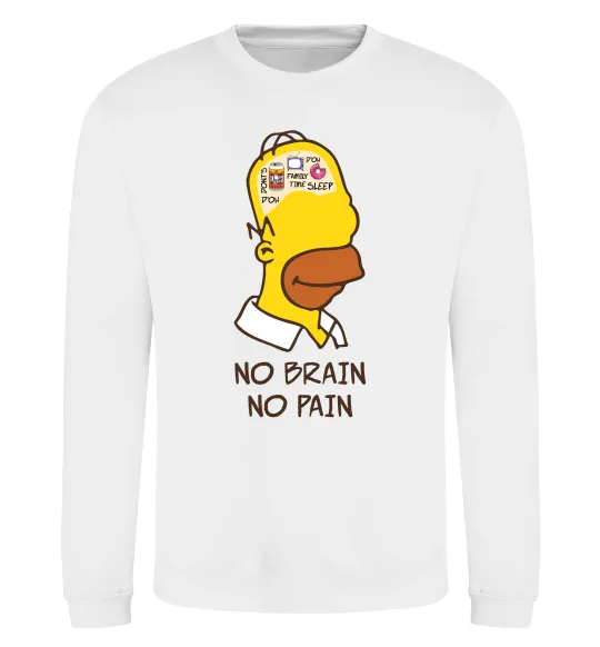 Свитшот No brain, no pain Simpsons Белый фото