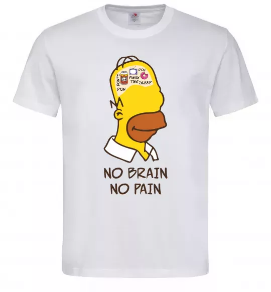 Чоловіча футболка No brain, no pain Simpsons Білий фото