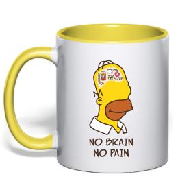 Чашка с цветной ручкой No brain, no pain Simpsons
