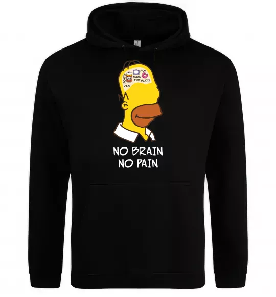Мужская толстовка (худи) No brain, no pain Simpsons Черный фото