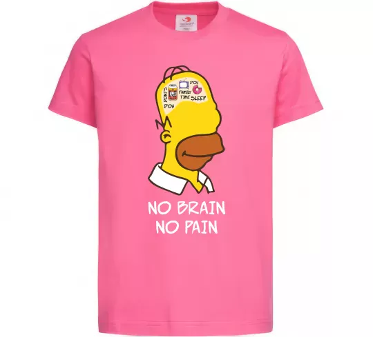 Дитяча футболка No brain, no pain Simpsons Яскраво-рожевий фото