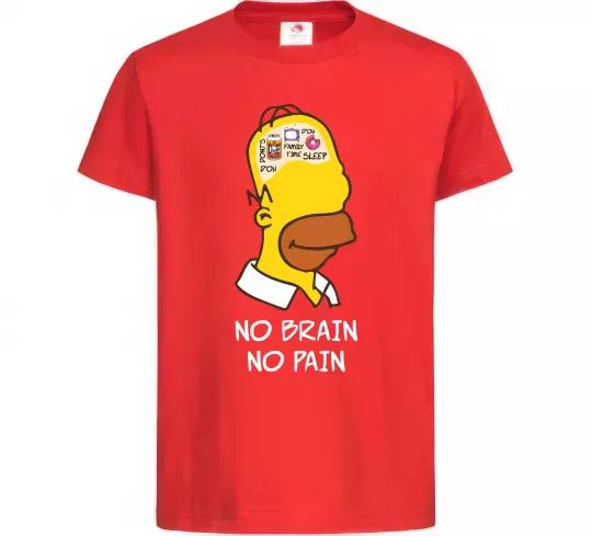 Дитяча футболка No brain, no pain Simpsons Червоний фото
