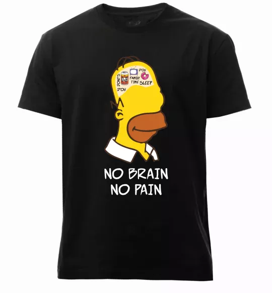 Чоловіча преміум футболка No brain, no pain Simpsons Чорний фото
