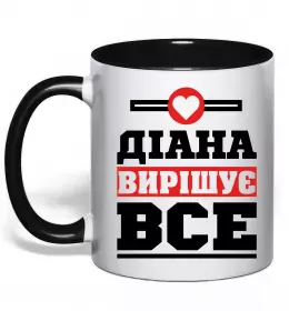 Чашка з кольоровою ручкою Hello my name is Diana Блакитний фото