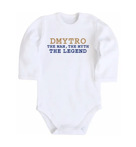 Дитячий бодік Dmytro the myth the legend Білий фото