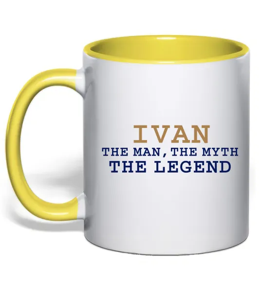 Чашка з кольоровою ручкою Ivan the myth the legend Лимонний фото