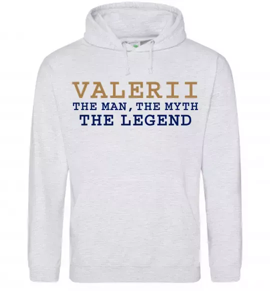 Мужская толстовка (худи) Valerii the myth the legend Серый меланж фото
