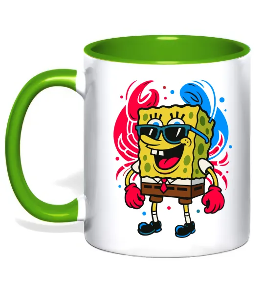 Чашка с цветной ручкой Спанч боб краб Лаймовый фото