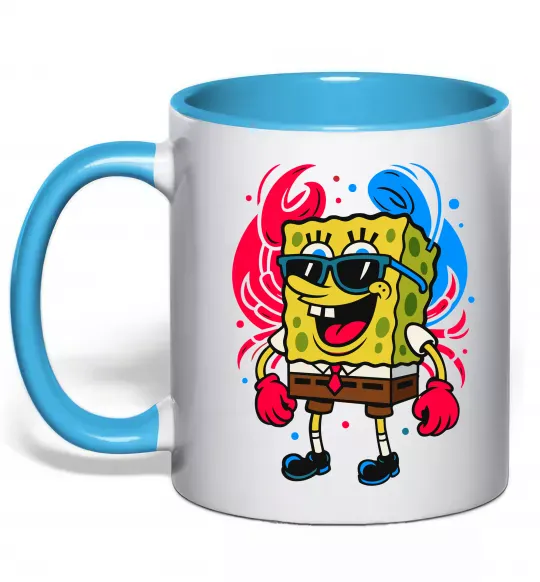 Чашка с цветной ручкой Спанч боб краб Голубой фото