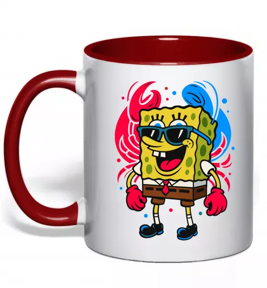 Чашка с цветной ручкой Спанч боб краб Красный фото