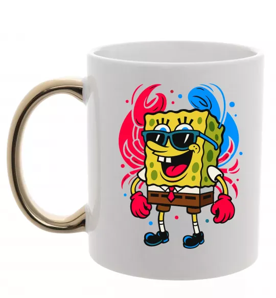 Чашка с цветной ручкой Спанч боб краб Золото фото