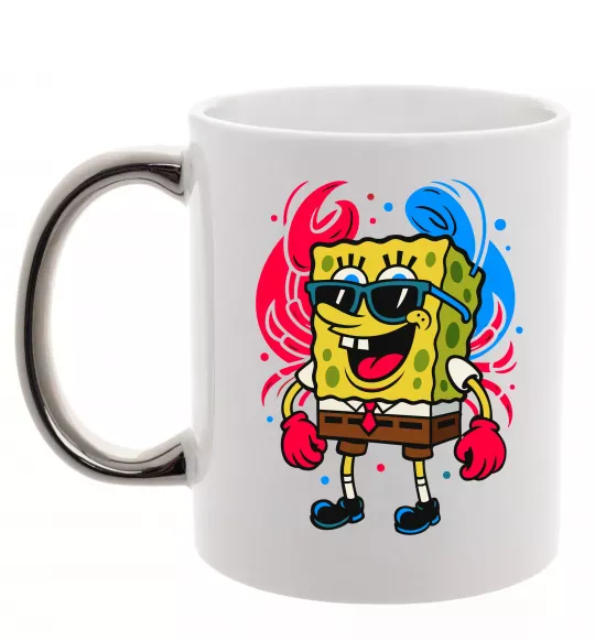 Чашка с цветной ручкой Спанч боб краб Серебро фото
