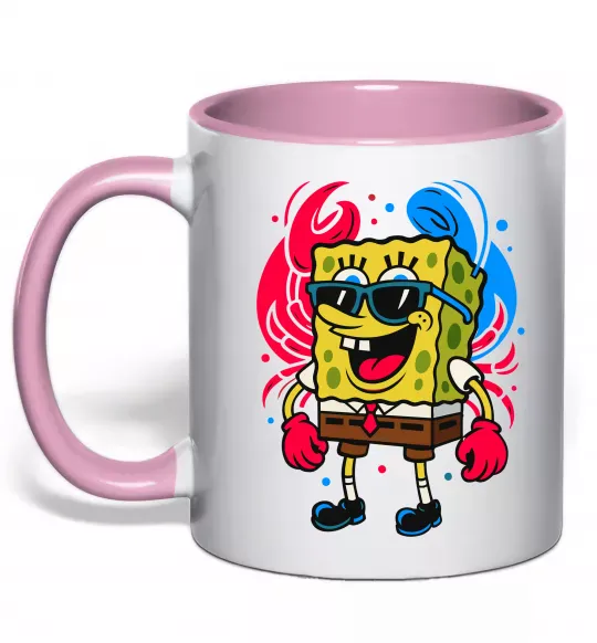 Чашка с цветной ручкой Спанч боб краб Нежно розовый фото