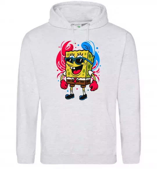 Мужская толстовка (худи) Спанч боб краб Серый меланж фото