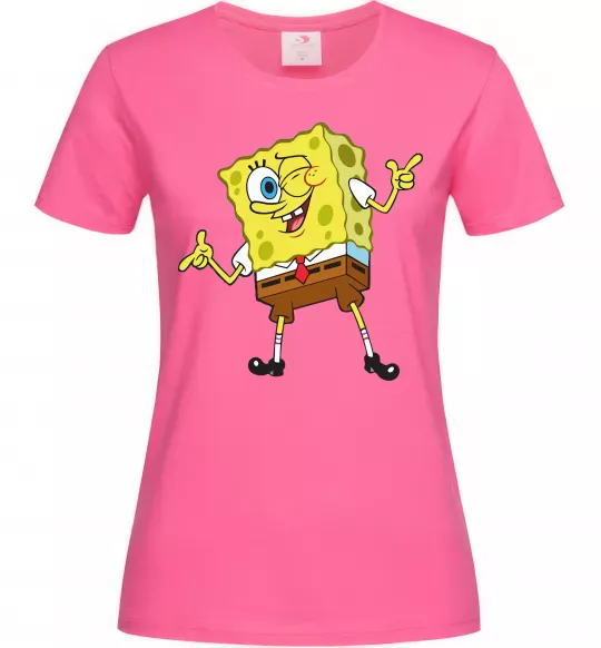 Жіноча футболка Спанч Боб підморгує Яскраво-рожевий фото