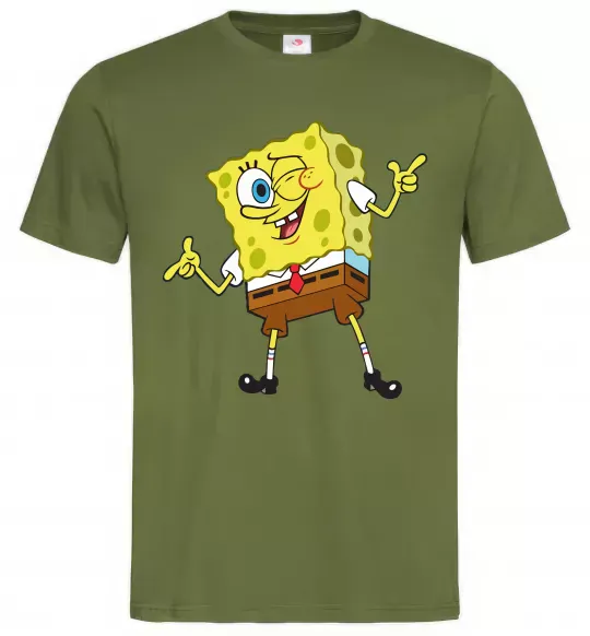 Мужская футболка Спанч Боб підморгує Оливковый фото