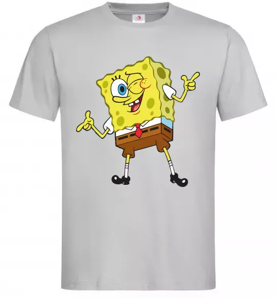 Мужская футболка Спанч Боб підморгує Серый фото