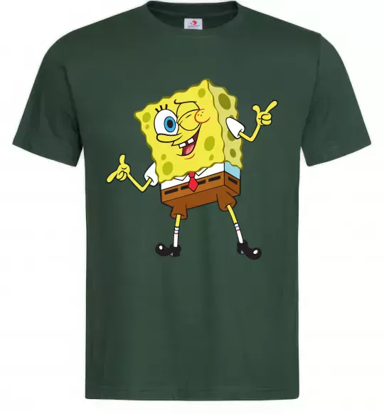 Мужская футболка Спанч Боб підморгує Темно-зеленый фото