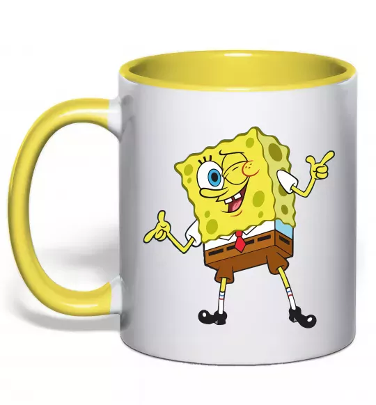 Чашка з кольоровою ручкою Спанч Боб підморгує Сонячно жовтий фото