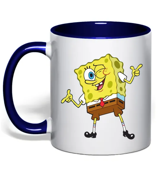 Чашка з кольоровою ручкою Спанч Боб підморгує Глибокий темно-синій фото