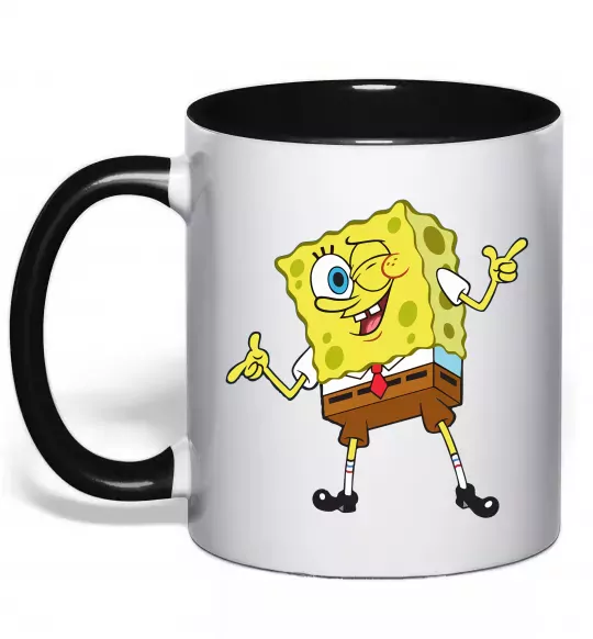 Чашка з кольоровою ручкою Спанч Боб підморгує Чорний фото